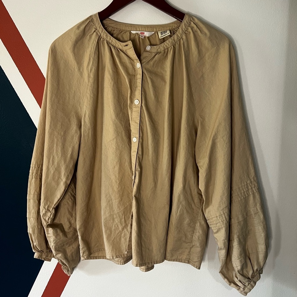 Levi's Tan Button-Front Peasant Blouse Cottagecore